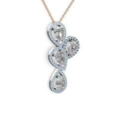 Swarovski ve akuamarin 14 ayar beyaz altın kolye (40 cm gümüş rolo zincir)