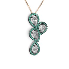 Soltar Damla Kolye - Swarovski ve yeşil kuvars 925 ayar siyah rodyum kaplama gümüş kolye (40 cm rose altın rolo zincir) #t9t89