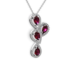 Rodolit garnet ve swarovski 18 ayar beyaz altın kolye (40 cm gümüş rolo zincir)