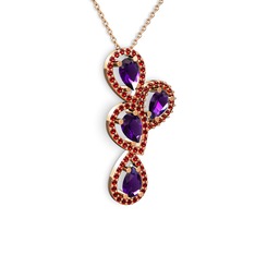 Soltar Damla Kolye - Ametist ve garnet 925 ayar rose altın kaplama gümüş kolye (40 cm rose altın rolo zincir) #tnh1dx