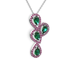 Yeşil kuvars ve rodolit garnet 18 ayar beyaz altın kolye (40 cm beyaz altın rolo zincir)