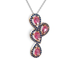 Pembe kuvars ve lab safir 14 ayar rose altın kolye (40 cm beyaz altın rolo zincir)