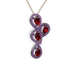 Soltar Damla Kolye - Garnet ve ametist 925 ayar siyah rodyum kaplama gümüş kolye (40 cm rose altın rolo zincir) #x0iq0r