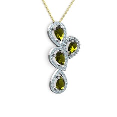 Soltar Damla Kolye - Peridot ve akuamarin 8 ayar beyaz altın kolye (40 cm altın rolo zincir) #xefcav