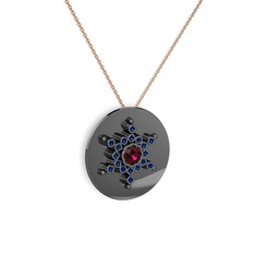 Neu Kar Tanesi Kolye - Rodolit garnet ve lab safir 925 ayar siyah rodyum kaplama gümüş kolye (40 cm rose altın rolo zincir) #100lgf5