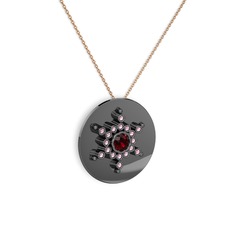 Neu Kar Tanesi Kolye - Garnet ve pembe kuvars 925 ayar siyah rodyum kaplama gümüş kolye (40 cm rose altın rolo zincir) #103xfx4