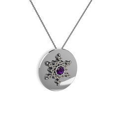 Neu Kar Tanesi Kolye - Ametist ve dumanlı kuvars 8 ayar beyaz altın kolye (40 cm gümüş rolo zincir) #104rpz