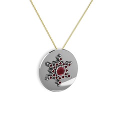 Kök yakut ve garnet 14 ayar beyaz altın kolye (40 cm altın rolo zincir)