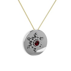 Garnet ve swarovski 18 ayar beyaz altın kolye (40 cm gümüş rolo zincir)