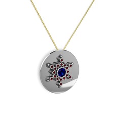 Lab safir ve garnet 8 ayar beyaz altın kolye (40 cm altın rolo zincir)