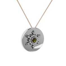 Peridot ve swarovski 8 ayar beyaz altın kolye (40 cm rose altın rolo zincir)