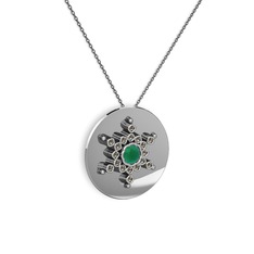 Neu Kar Tanesi Kolye - Kök zümrüt ve dumanlı kuvars 8 ayar beyaz altın kolye (40 cm gümüş rolo zincir) #11u60ry