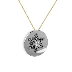 Neu Kar Tanesi Kolye - Swarovski ve siyah zirkon 8 ayar beyaz altın kolye (40 cm altın rolo zincir) #12aiqfj