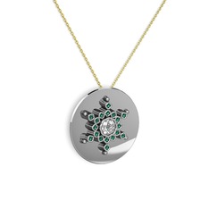 Neu Kar Tanesi Kolye - Swarovski ve yeşil kuvars 8 ayar beyaz altın kolye (40 cm altın rolo zincir) #12rrbxe