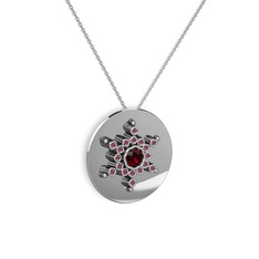 Garnet ve kök yakut 8 ayar beyaz altın kolye (40 cm beyaz altın rolo zincir)