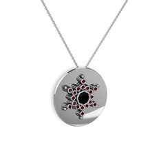 Neu Kar Tanesi Kolye - Siyah zirkon ve garnet 14 ayar beyaz altın kolye (40 cm beyaz altın rolo zincir) #132uiys