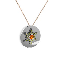Sitrin ve peridot 925 ayar gümüş kolye (40 cm rose altın rolo zincir)