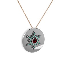 Neu Kar Tanesi Kolye - Garnet ve kök zümrüt 18 ayar beyaz altın kolye (40 cm rose altın rolo zincir) #14ccdop