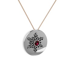 Neu Kar Tanesi Kolye - Rodolit garnet ve siyah zirkon 18 ayar beyaz altın kolye (40 cm rose altın rolo zincir) #14m2u6a