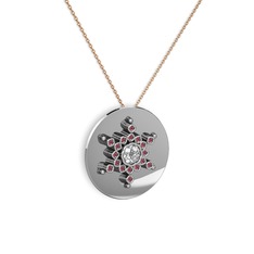 Neu Kar Tanesi Kolye - Swarovski ve kök yakut 14 ayar beyaz altın kolye (40 cm rose altın rolo zincir) #159pa1