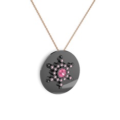 Neu Kar Tanesi Kolye - Pembe kuvars 925 ayar siyah rodyum kaplama gümüş kolye (40 cm rose altın rolo zincir) #15bqgfn