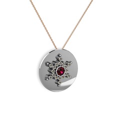 Rodolit garnet ve dumanlı kuvars 8 ayar beyaz altın kolye (40 cm rose altın rolo zincir)