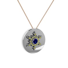 Lab safir ve peridot 18 ayar beyaz altın kolye (40 cm rose altın rolo zincir)