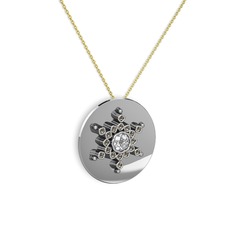 Swarovski ve dumanlı kuvars 8 ayar beyaz altın kolye (40 cm altın rolo zincir)