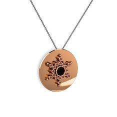 Siyah zirkon ve kök yakut 14 ayar rose altın kolye (40 cm gümüş rolo zincir)