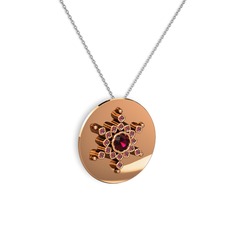 Rodolit garnet ve kök yakut 18 ayar rose altın kolye (40 cm beyaz altın rolo zincir)