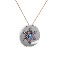 Neu Kar Tanesi Kolye - Akuamarin ve rodolit garnet 8 ayar beyaz altın kolye (40 cm rose altın rolo zincir) #16q69lk