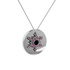 Siyah zirkon ve rodolit garnet 8 ayar beyaz altın kolye (40 cm beyaz altın rolo zincir)