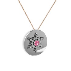 Pembe kuvars ve swarovski 925 ayar gümüş kolye (40 cm rose altın rolo zincir)