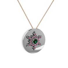 Neu Kar Tanesi Kolye - Yeşil kuvars ve rodolit garnet 14 ayar beyaz altın kolye (40 cm rose altın rolo zincir) #17l76vd