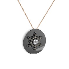 Neu Kar Tanesi Kolye - Swarovski ve dumanlı kuvars 925 ayar siyah rodyum kaplama gümüş kolye (40 cm rose altın rolo zincir) #17zcqph