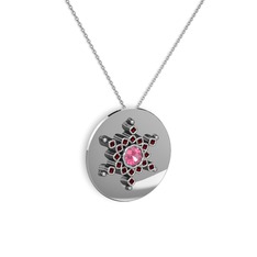 Neu Kar Tanesi Kolye - Pembe kuvars ve garnet 925 ayar gümüş kolye (40 cm beyaz altın rolo zincir) #1826668