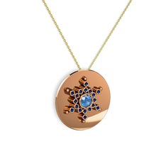 Akuamarin ve lab safir 18 ayar rose altın kolye (40 cm altın rolo zincir)