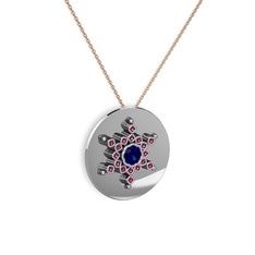 Neu Kar Tanesi Kolye - Lab safir ve rodolit garnet 18 ayar beyaz altın kolye (40 cm rose altın rolo zincir) #18aqdi4