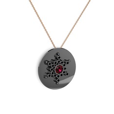 Neu Kar Tanesi Kolye - Rodolit garnet ve siyah zirkon 925 ayar siyah rodyum kaplama gümüş kolye (40 cm rose altın rolo zincir) #18ofm2c