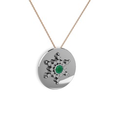 Neu Kar Tanesi Kolye - Kök zümrüt ve swarovski 925 ayar gümüş kolye (40 cm rose altın rolo zincir) #19kd2mh