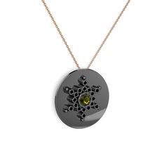 Peridot ve siyah zirkon 925 ayar siyah rodyum kaplama gümüş kolye (40 cm rose altın rolo zincir)