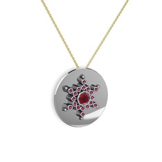Neu Kar Tanesi Kolye - Kök yakut ve rodolit garnet 18 ayar beyaz altın kolye (40 cm altın rolo zincir) #1agf5wy