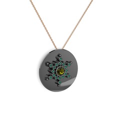 Neu Kar Tanesi Kolye - Peridot ve yeşil kuvars 925 ayar siyah rodyum kaplama gümüş kolye (40 cm rose altın rolo zincir) #1baajgw