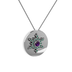 Neu Kar Tanesi Kolye - Ametist ve yeşil kuvars 14 ayar beyaz altın kolye (40 cm gümüş rolo zincir) #1bs88fe