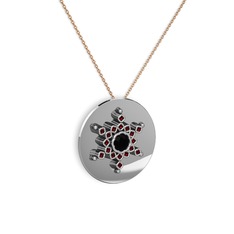 Neu Kar Tanesi Kolye - Siyah zirkon ve garnet 8 ayar beyaz altın kolye (40 cm rose altın rolo zincir) #1cfbsfz