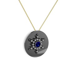 Neu Kar Tanesi Kolye - Lab safir ve swarovski 925 ayar siyah rodyum kaplama gümüş kolye (40 cm altın rolo zincir) #1dmsp11