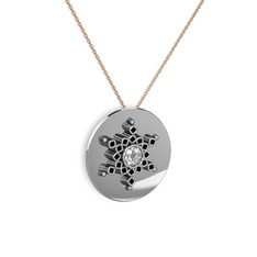 Neu Kar Tanesi Kolye - Swarovski ve siyah zirkon 18 ayar beyaz altın kolye (40 cm rose altın rolo zincir) #1fat9l6
