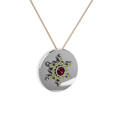 Rodolit garnet ve peridot 18 ayar beyaz altın kolye (40 cm rose altın rolo zincir)