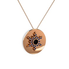 Neu Kar Tanesi Kolye - Siyah zirkon ve lab safir 14 ayar rose altın kolye (40 cm rose altın rolo zincir) #1grx7l8