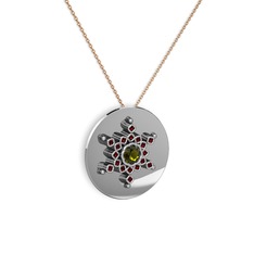 Neu Kar Tanesi Kolye - Peridot ve garnet 14 ayar beyaz altın kolye (40 cm rose altın rolo zincir) #1ho9taq